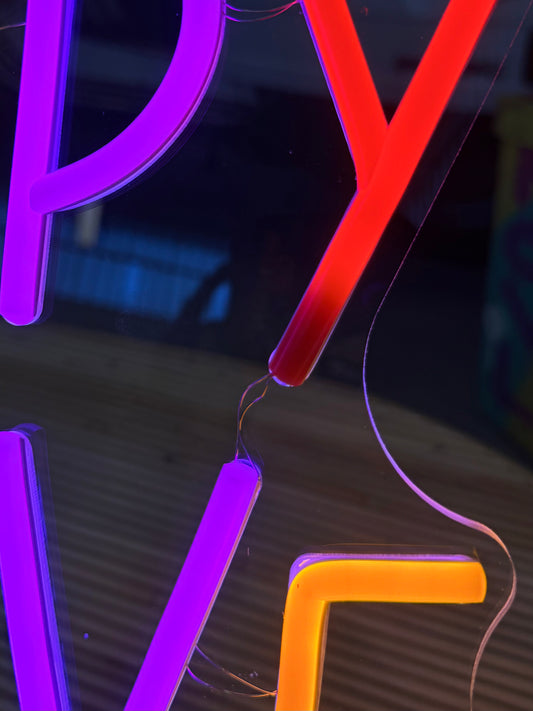 BE HAPPY BE POSITIVE BESTEMMIA (graffiata + led bruciato)