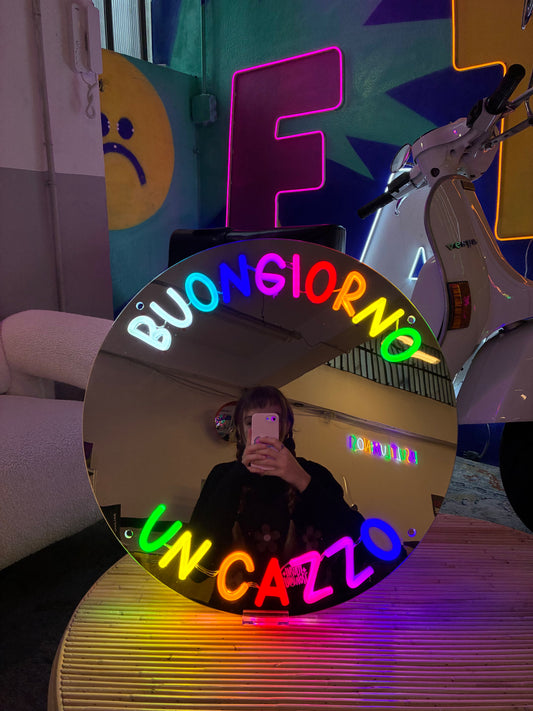 Specchio luminoso "BUONGIORNO UN CAZZO"